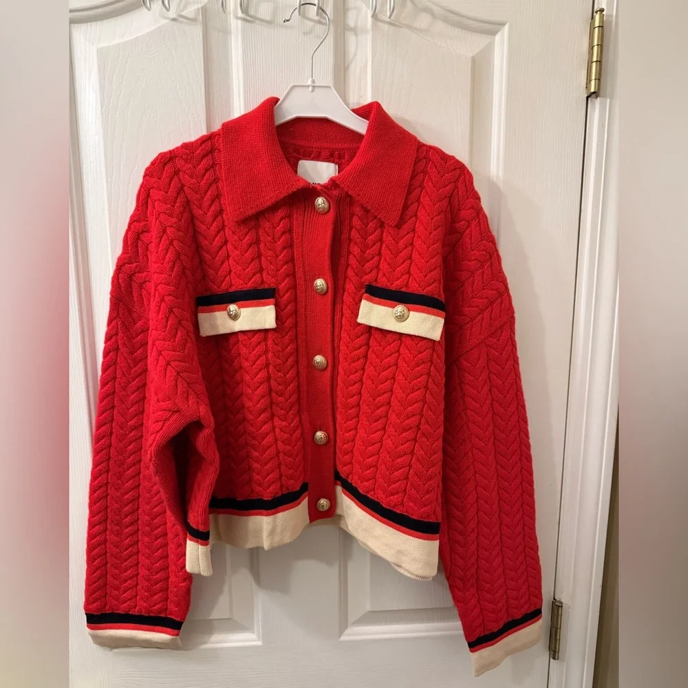 Sandro Idriss Cable-Knit Wool cardigan size 4 - Picture 5 of 11